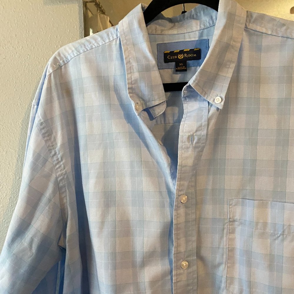 Club Room Blue White Plaid Dress Shirt
